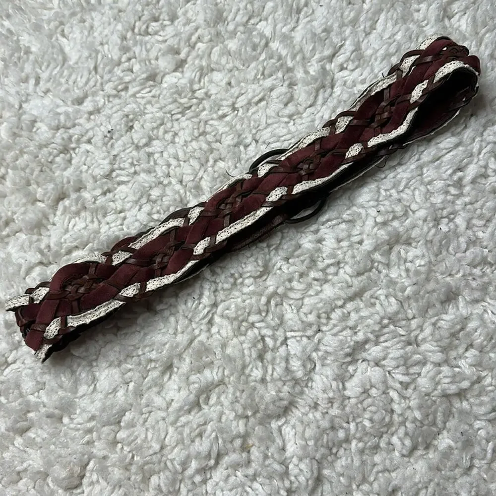 Braided Belt Brown and White Western Buckle Boho Bohemian Lace